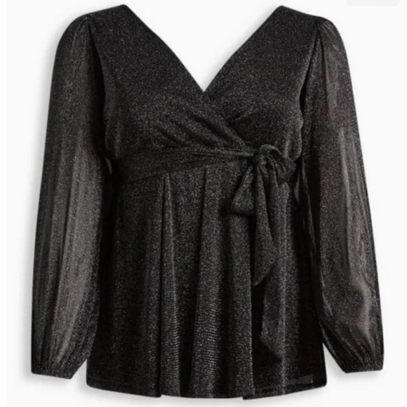 Torrid KNIT GLITTER LUREX SURPLICE PEPLUM TOP - Picture 5 of 6